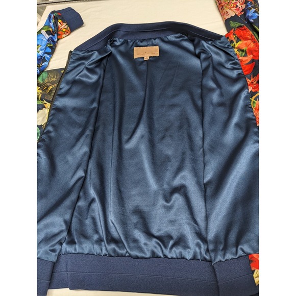 Gibson & Latimer Womens Floral Bomber Jacket Navy Blue Zip Up Medium LA3581SYP - Picture 7 of 10